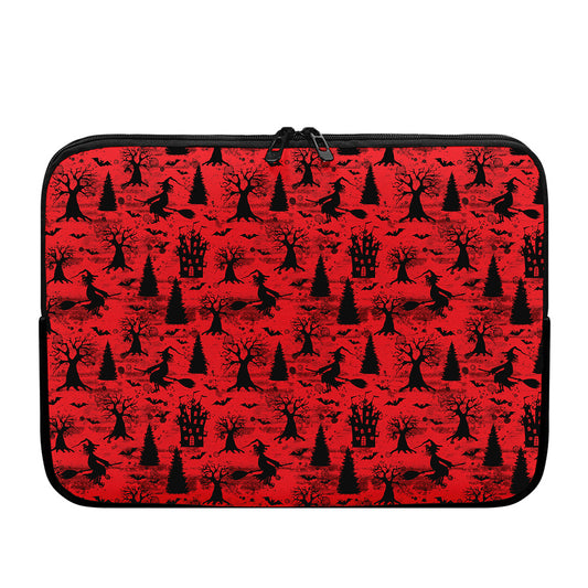 Red And Black Horror Witch Pattern Print Laptop Sleeve