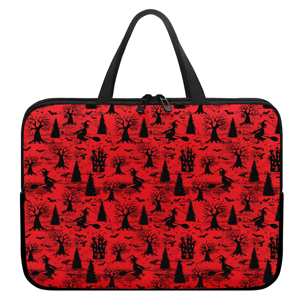 Red And Black Horror Witch Pattern Print Laptop Sleeve With Handle