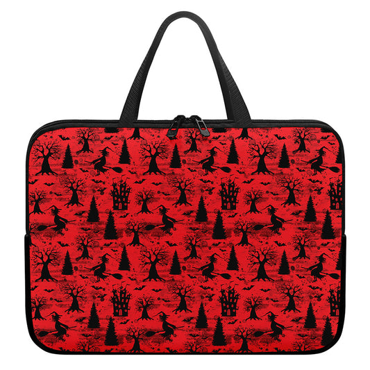 Red And Black Horror Witch Pattern Print Laptop Sleeve With Handle