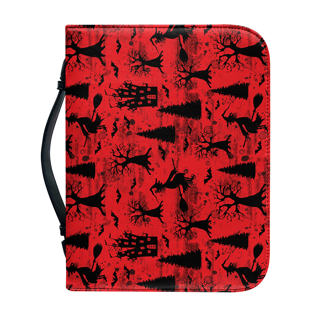 Red And Black Horror Witch Pattern Print Leather Bible Cover