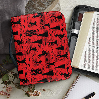 Red And Black Horror Witch Pattern Print Leather Bible Cover