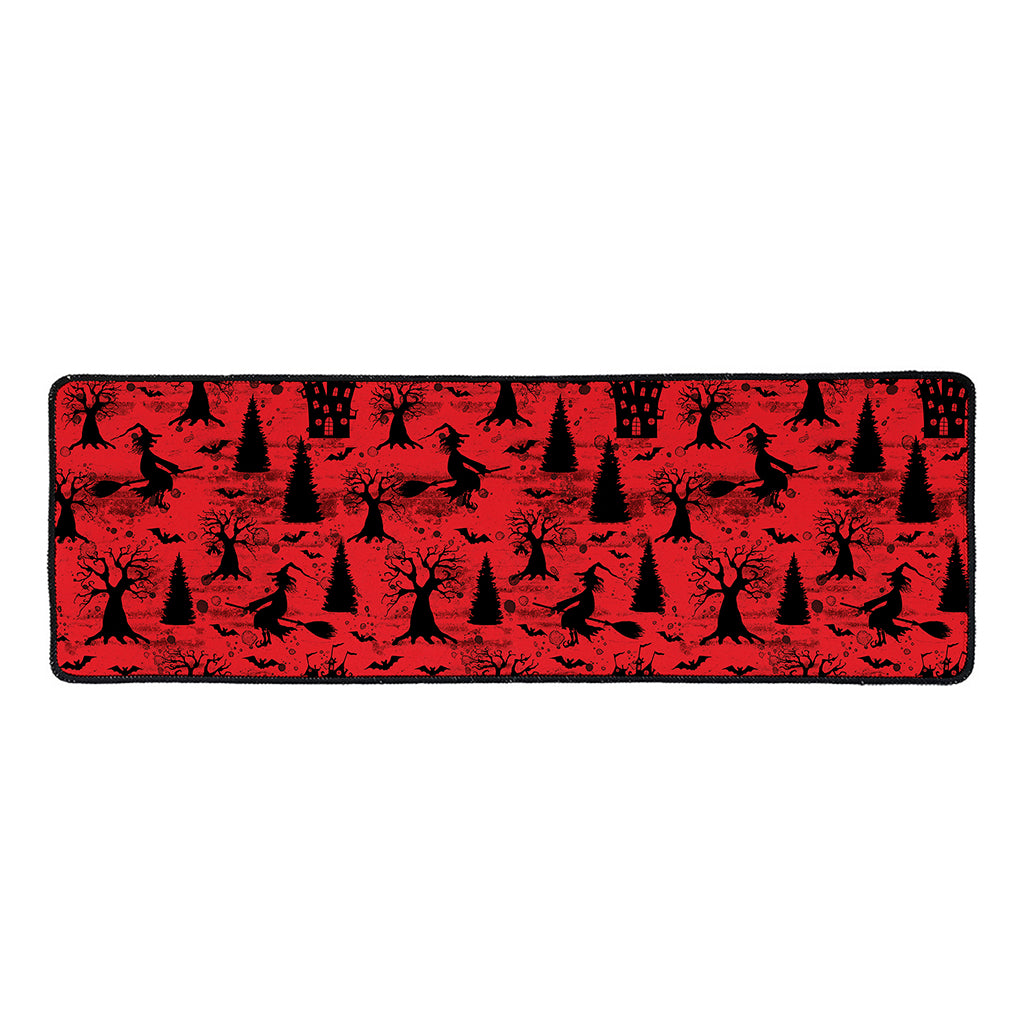 Red And Black Horror Witch Pattern Print Long Kitchen Mat