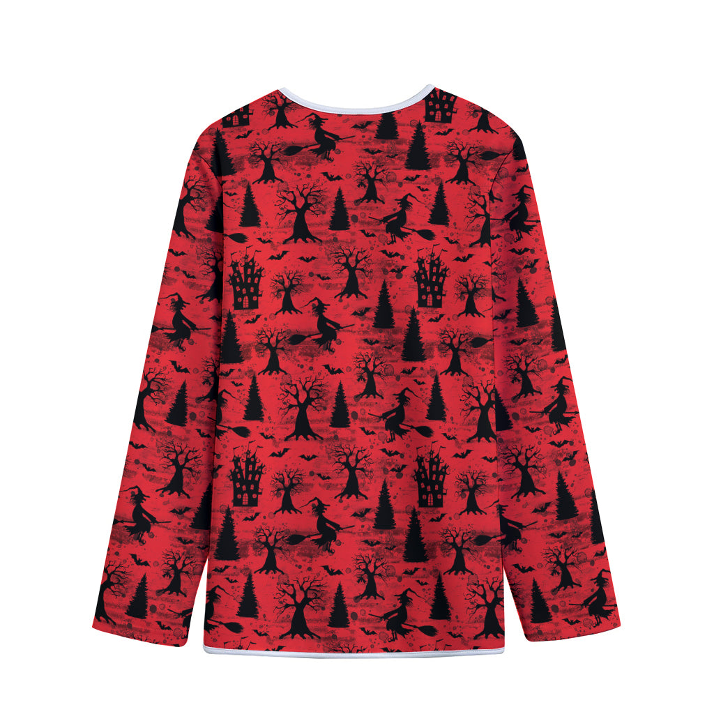 Red And Black Horror Witch Pattern Print Long Sleeve Short Coat