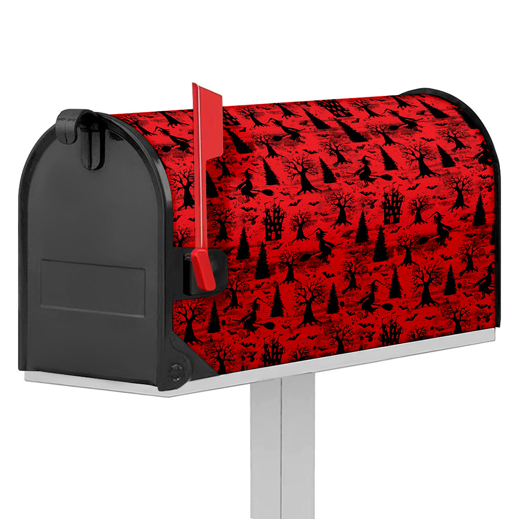 Red And Black Horror Witch Pattern Print Mailbox Cover