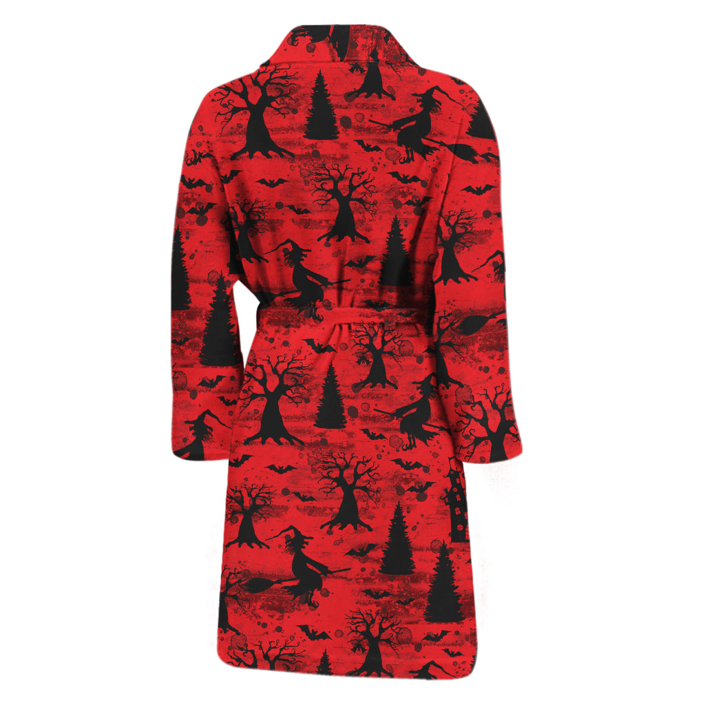 Red And Black Horror Witch Pattern Print Men's Bathrobe