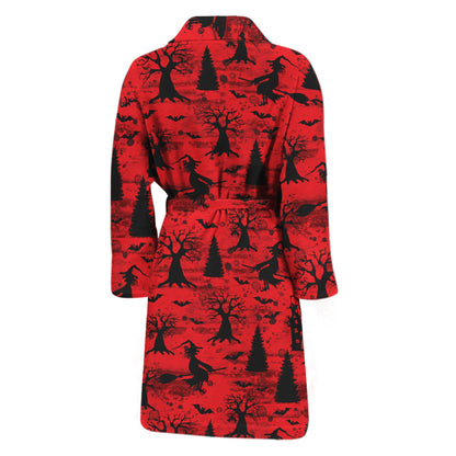 Red And Black Horror Witch Pattern Print Men's Bathrobe