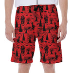 Red And Black Horror Witch Pattern Print Men's Beach Shorts