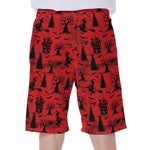 Red And Black Horror Witch Pattern Print Men's Beach Shorts