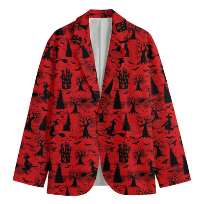 Red And Black Horror Witch Pattern Print Men's Blazer