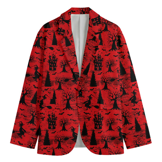 Red And Black Horror Witch Pattern Print Men's Blazer