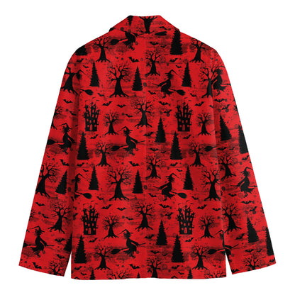 Red And Black Horror Witch Pattern Print Men's Blazer