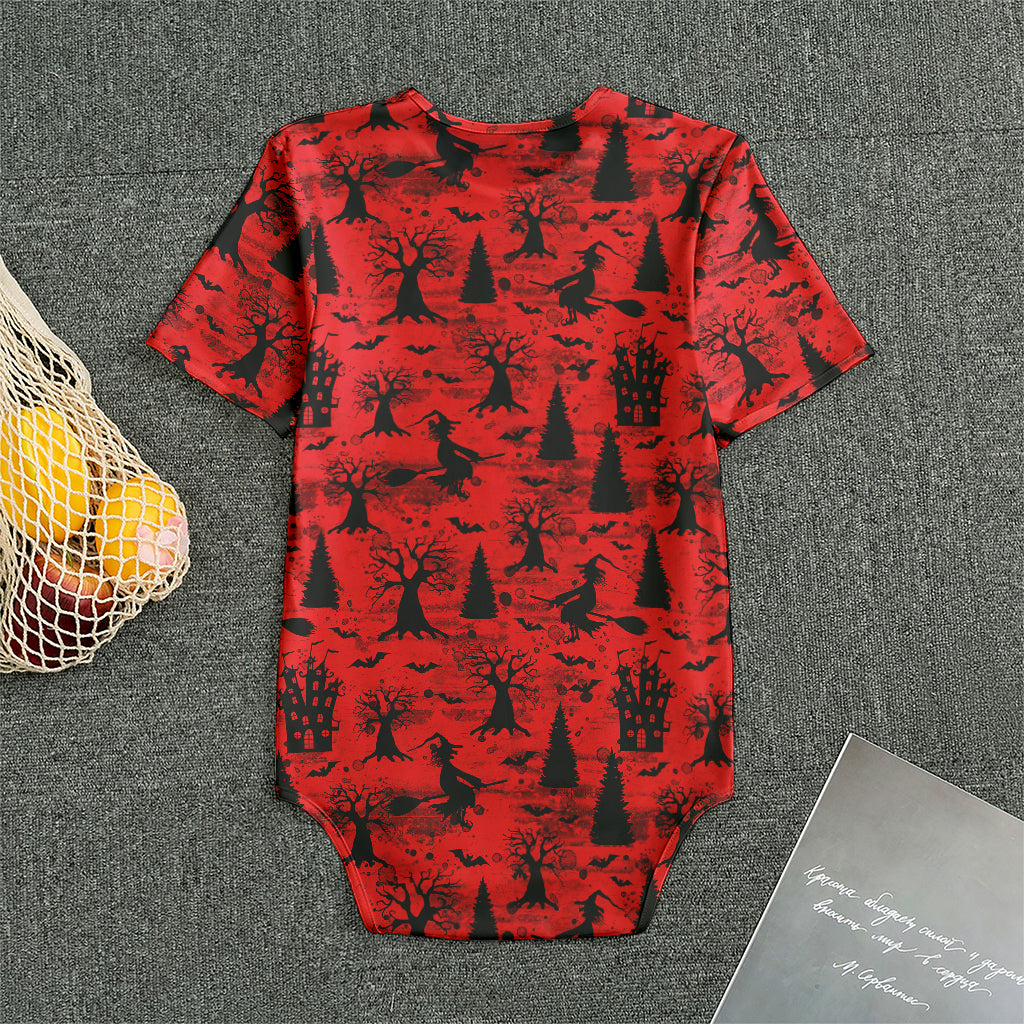 Red And Black Horror Witch Pattern Print Men's Bodysuit