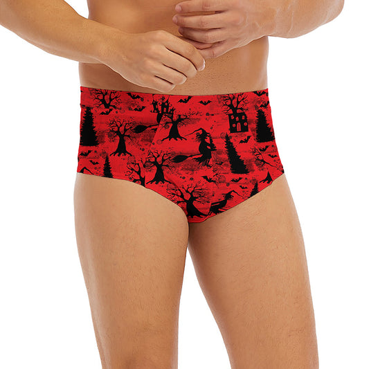 Red And Black Horror Witch Pattern Print Men's Briefs