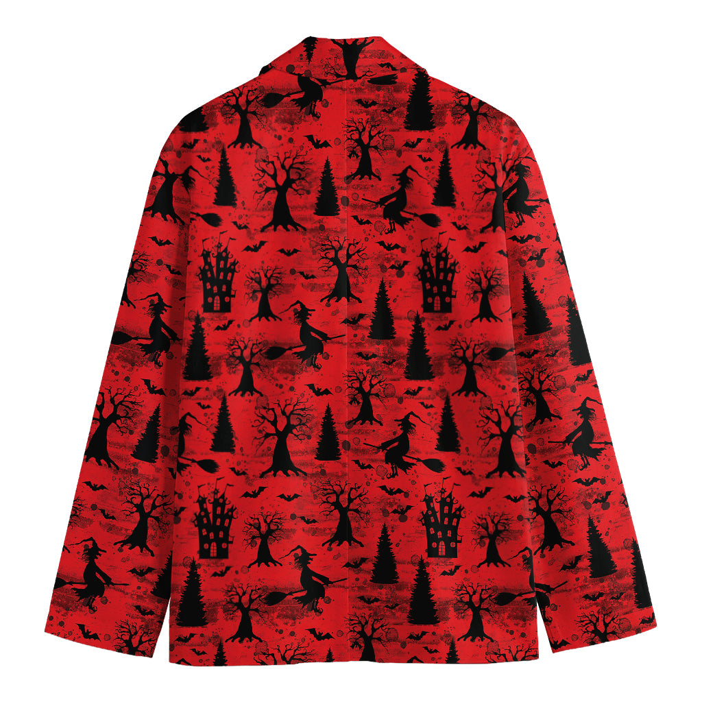 Red And Black Horror Witch Pattern Print Men's Cotton Blazer