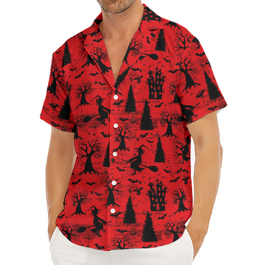 Red And Black Horror Witch Pattern Print Men's Deep V-Neck Shirt
