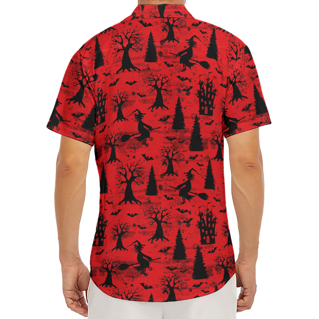 Red And Black Horror Witch Pattern Print Men's Deep V-Neck Shirt