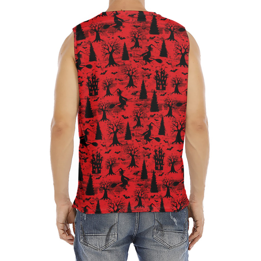 Red And Black Horror Witch Pattern Print Men's Fitness Tank Top