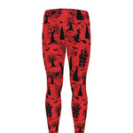 Red And Black Horror Witch Pattern Print Men's leggings