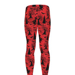 Red And Black Horror Witch Pattern Print Men's leggings