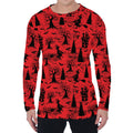 Red And Black Horror Witch Pattern Print Men's Long Sleeve T-Shirt
