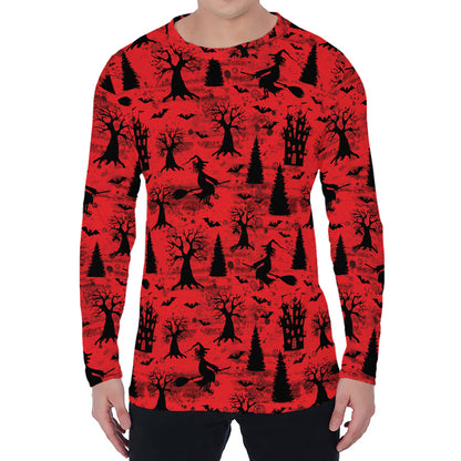 Red And Black Horror Witch Pattern Print Men's Long Sleeve T-Shirt