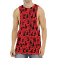 Red And Black Horror Witch Pattern Print Men's Muscle Tank Top