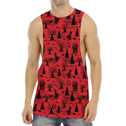 Red And Black Horror Witch Pattern Print Men's Muscle Tank Top