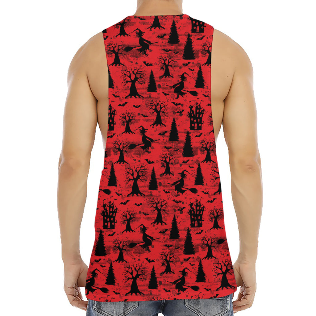 Red And Black Horror Witch Pattern Print Men's Muscle Tank Top
