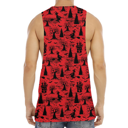 Red And Black Horror Witch Pattern Print Men's Muscle Tank Top