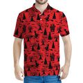 Red And Black Horror Witch Pattern Print Men's Polo Shirt