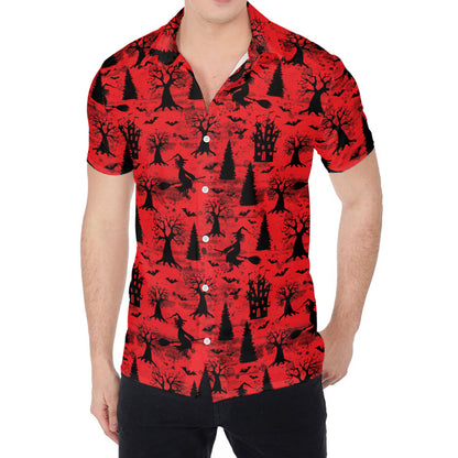 Red And Black Horror Witch Pattern Print Men's Shirt