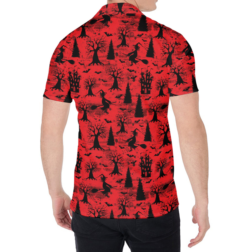 Red And Black Horror Witch Pattern Print Men's Shirt