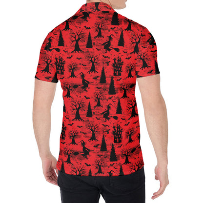 Red And Black Horror Witch Pattern Print Men's Shirt
