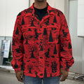 Red And Black Horror Witch Pattern Print Men's Shirt Jacket
