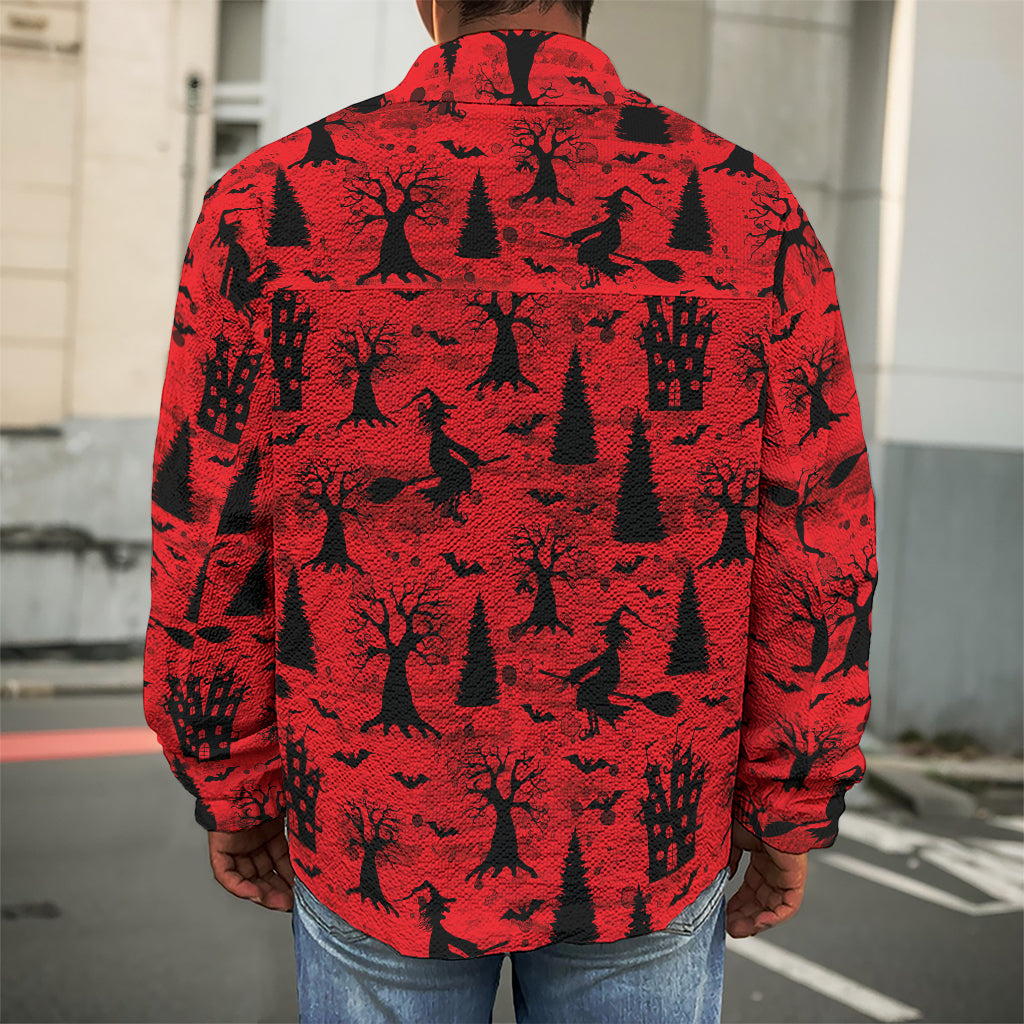 Red And Black Horror Witch Pattern Print Men's Shirt Jacket
