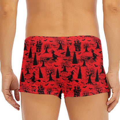 Red And Black Horror Witch Pattern Print Men's Short Boxer Briefs