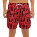 Red And Black Horror Witch Pattern Print Men's Split Running Shorts