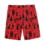 Red And Black Horror Witch Pattern Print Men's Sports Shorts
