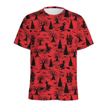 Red And Black Horror Witch Pattern Print Men's Sports T-Shirt
