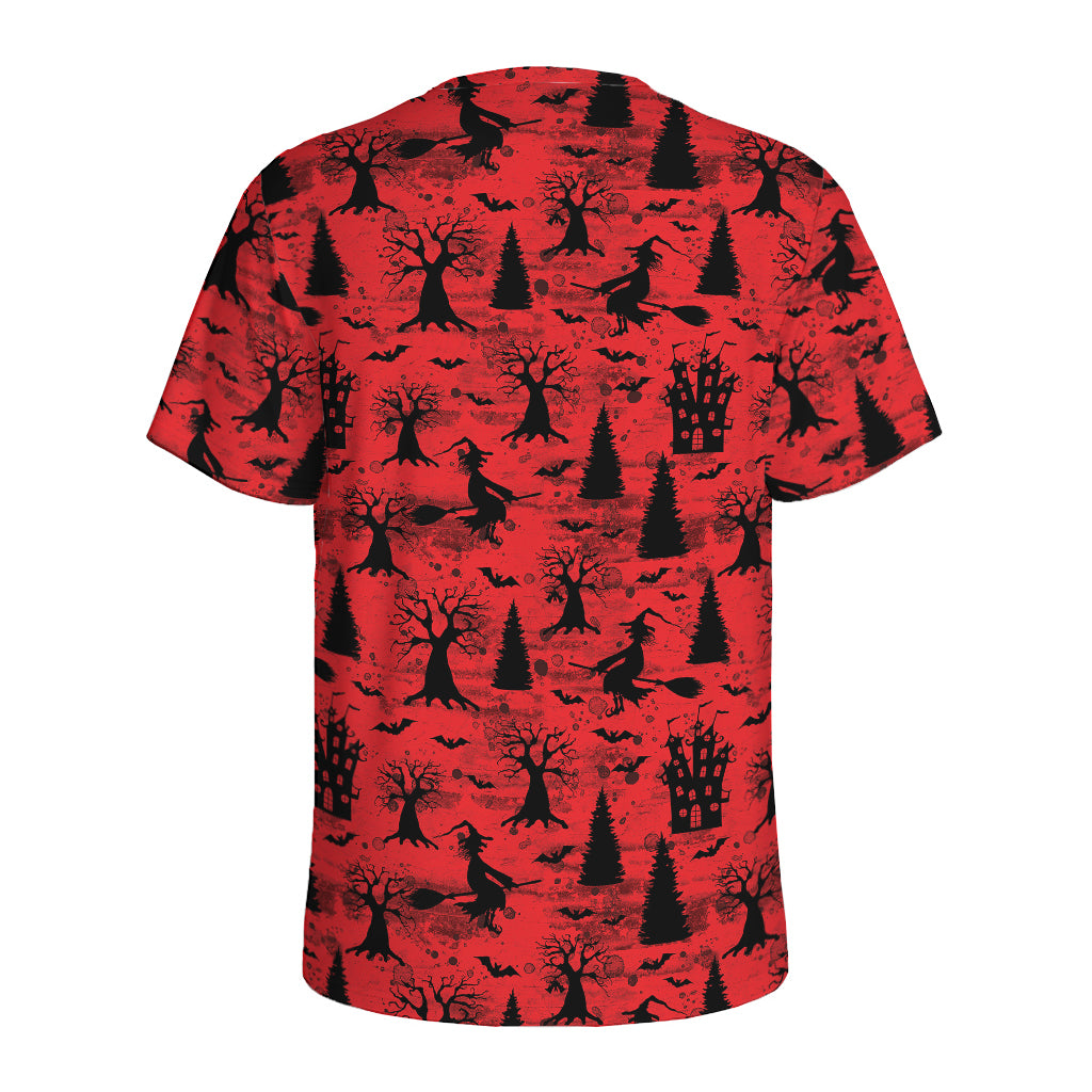 Red And Black Horror Witch Pattern Print Men's Sports T-Shirt