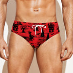 Red And Black Horror Witch Pattern Print Men's Swim Briefs