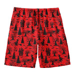 Red And Black Horror Witch Pattern Print Men's Swim Trunks