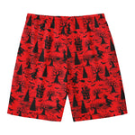Red And Black Horror Witch Pattern Print Men's Swim Trunks