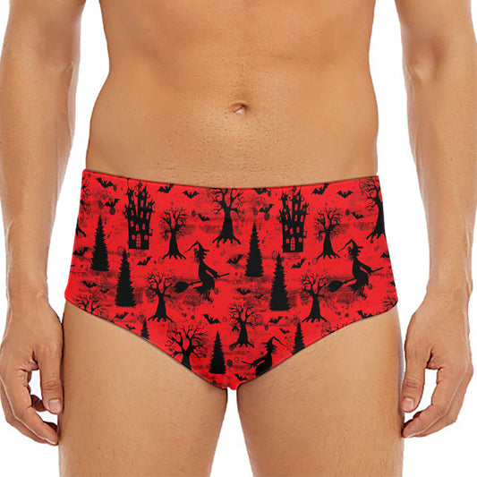 Red And Black Horror Witch Pattern Print Men's Triangle Swim Briefs