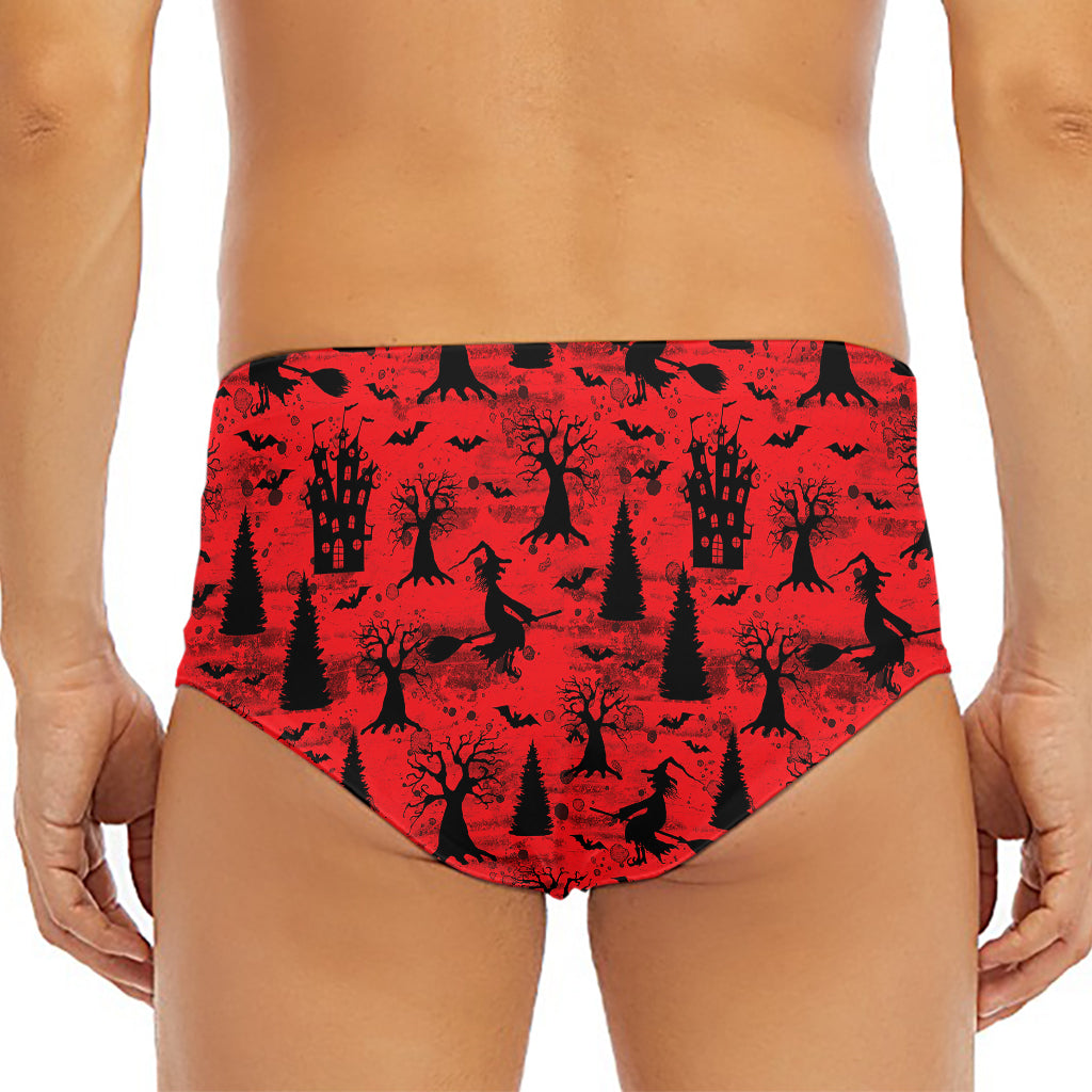 Red And Black Horror Witch Pattern Print Men's Triangle Swim Briefs