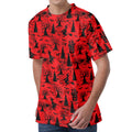 Red And Black Horror Witch Pattern Print Men's Velvet T-Shirt