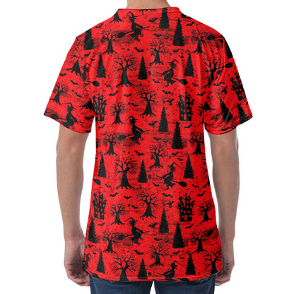 Red And Black Horror Witch Pattern Print Men's Velvet T-Shirt