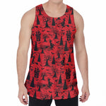 Red And Black Horror Witch Pattern Print Men's Velvet Tank Top