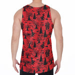 Red And Black Horror Witch Pattern Print Men's Velvet Tank Top