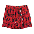 Red And Black Horror Witch Pattern Print Mesh Shorts